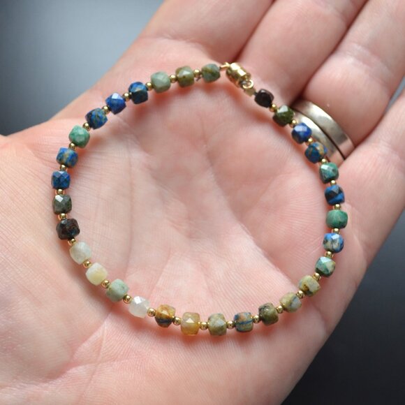 Chrysocolla Gemstone Beaded Bracelet - Handmade - Picture 8 of 13